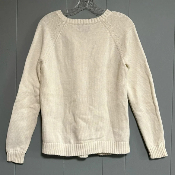 Lands’ End Drifter Sweater Cream Ivory Crew Neck 100% Cotton Size Medium 10-12 - Picture 2 of 6